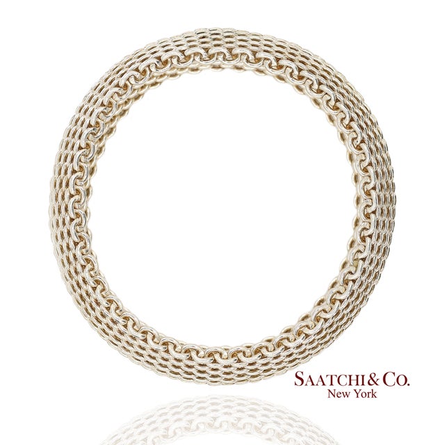 Early 21st Century Tiffany & Co. Sterling Silver Somerset Mesh Wide Bangle Bracelet For Sale - Image 5 of 11
