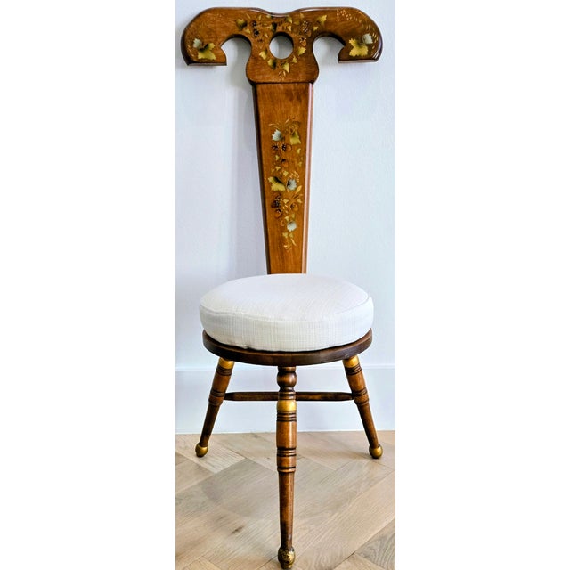 Showcase exceptional New England craftsmanship with this rare 3-leg maple wood ram accent chair, crafted by Standard Chair...