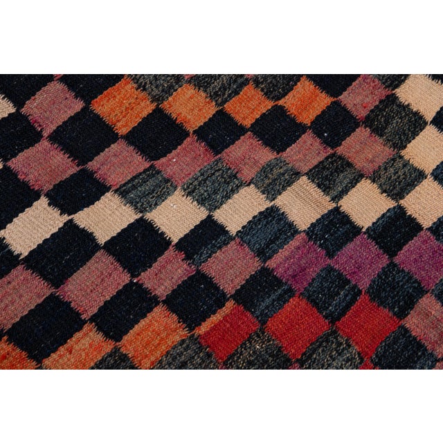 Purple Vintage Kilim Handmade Flatweave Geometric Purple Wool Runner For Sale - Image 8 of 9