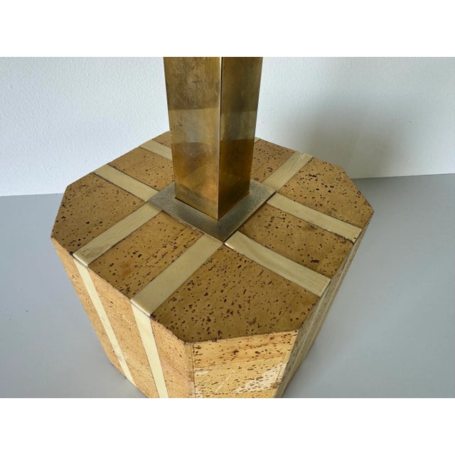 Vintage Italian Organic Beige Cork and Brass Table Lamp For Sale - Image 9 of 12