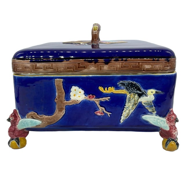 Late 19th Century J. Holdcroft Majolica Japonisme Cobalt Box & Cover, Signed, English Ca. 1880 For Sale - Image 5 of 13