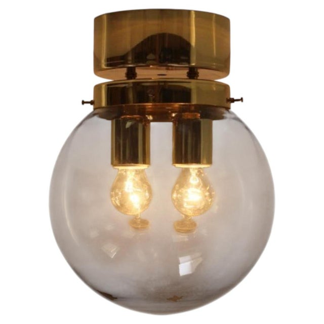 Large Czech Smoky Glass and Brass Ceiling Lights from Kamenický Šenov, 1970s, Set of 3 For Sale - Image 3 of 12
