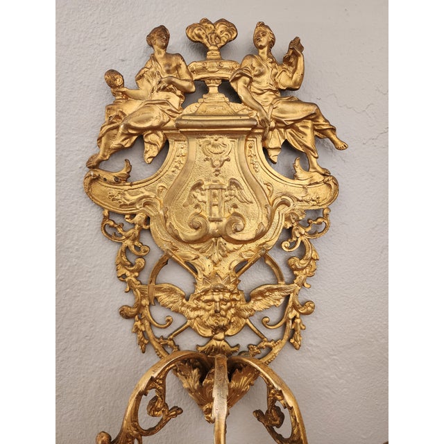 Metal Antique 19th C Pair French Napoleon III Gilt Bronze Louis XVI Style Sconces For Sale - Image 7 of 16