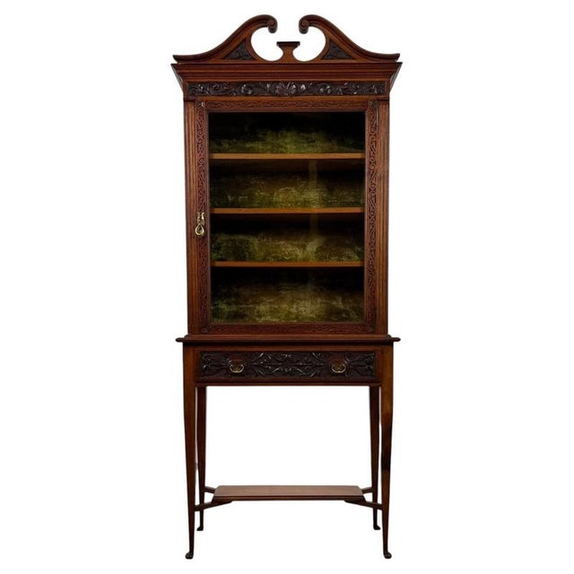 Antique Early 20th Century English Walnut Display Cabinet For Sale - Image 13 of 13