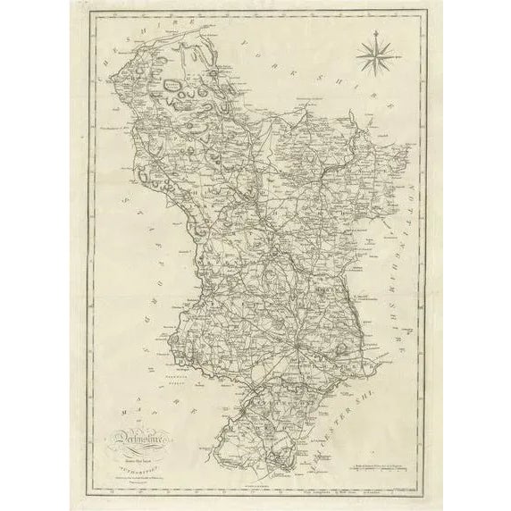 Large Antique County Map of Derbyshire, 1805 For Sale - Image 6 of 6