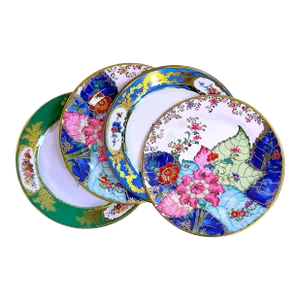 Enameled English Multicolored Tin Plates - Set of 4