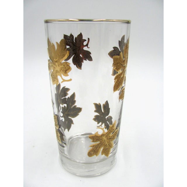 1960s 1960 American Textured Gold Leaf Leaves Vine Glass Tumblers - Set of 8 For Sale - Image 5 of 9