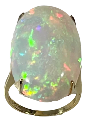 14 Carat Oval Shape Ethiopian Opal Cocktail Ring 14 Karat Yellow Gold