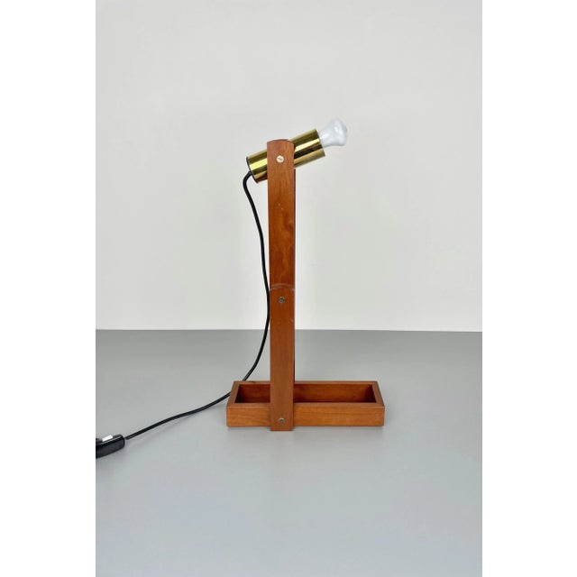 Adjustable Wood & Brass Table Lamp, Italy, 1960s For Sale - Image 12 of 18