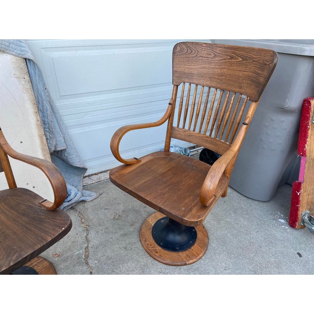 Antique Oak Courtroom Juror Chairs Set of 3 Cast Iron Base Early 1900s For Sale - Image 18 of 18