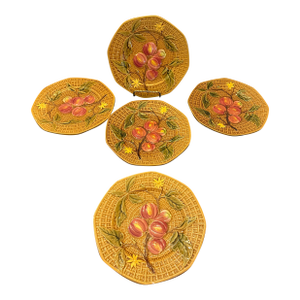 Antique German Majolica Fruit Plates- Set of 5