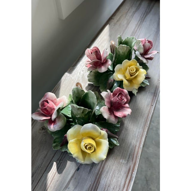 Mid 20th Century Italian Capodimonte Ceramic Flower Candlestick Holders With Finger Loops-Set of 2 For Sale In Houston - Image 6 of 11