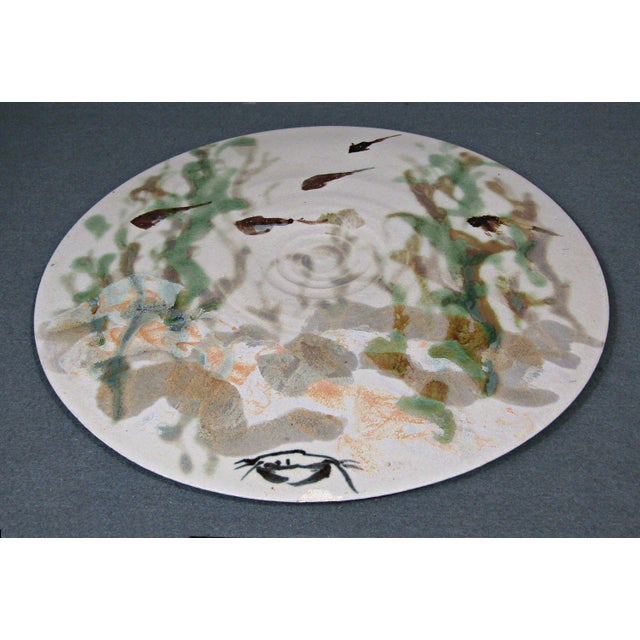 1970s Signed Abstract Fish Studio Pottery Decorative Plate For Sale In Austin - Image 6 of 13