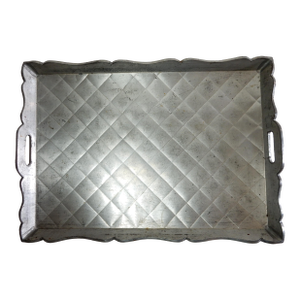 Large 1940's Embossed Tin Over Wood Serving Bar Tray From Hermosillo, Sonora