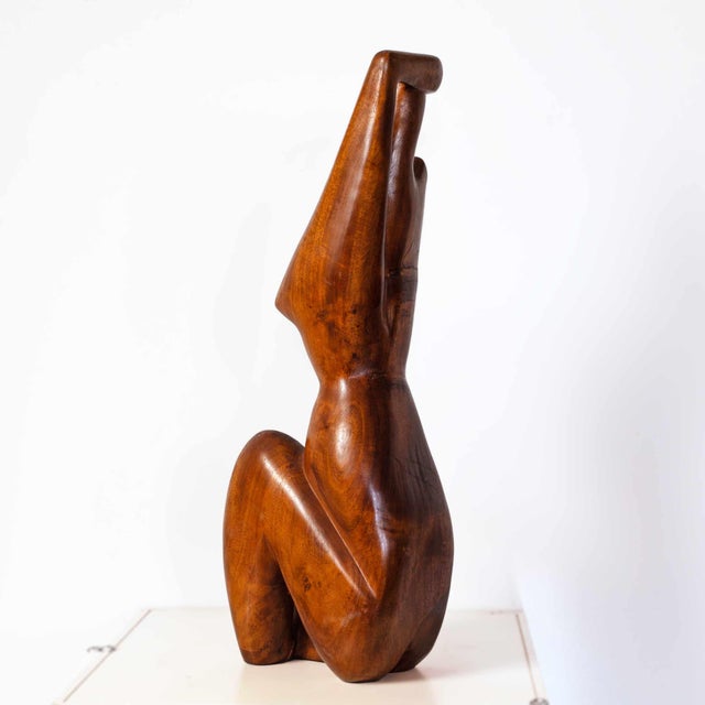 Contemporary Mid Century Wooden Figure Sculpture For Sale - Image 3 of 7