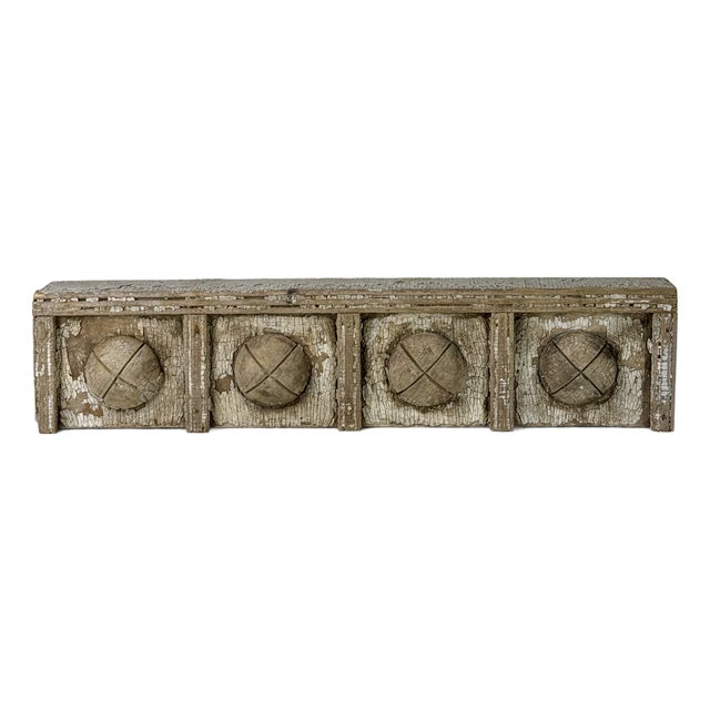 Vintage Architectural Salvage Fragment Wood Panel Painted Trim Element For Sale