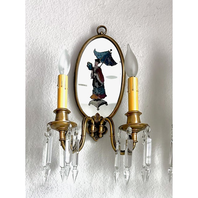 Pair Chinoiserie Eglomise Mirrored Sconces - E F Caldwell For Sale In Palm Springs - Image 6 of 16