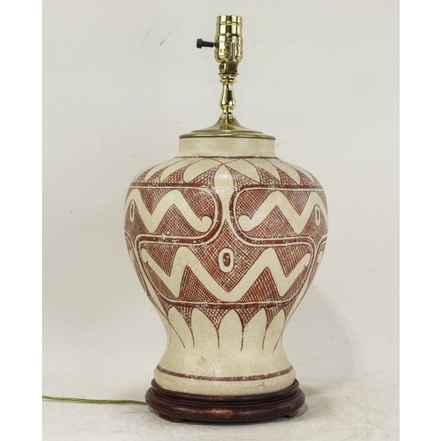 Vintage Exquisite Tribal-Style Ceramic Ginger Jar Table Lamp For Sale - Image 9 of 9
