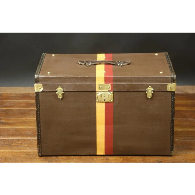 Hat Trunk in Brown Canvas with Stable Bands For Sale - Image 10 of 10