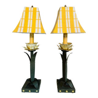 Vintage Tole Floral Lamps, a Pair For Sale