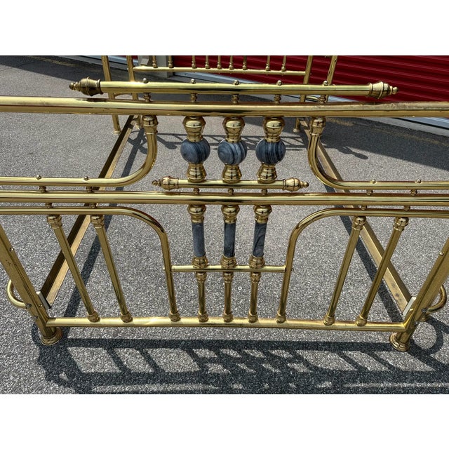 Vintage Hollywood Regency Brass Full Size Bed Frame With Marble Accents For Sale - Image 9 of 11
