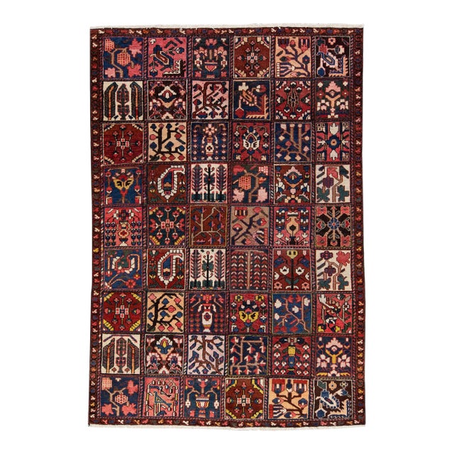 Antique Persian Bakhtiari Multicolor Handmade Wool Rug With Allover Pattern For Sale