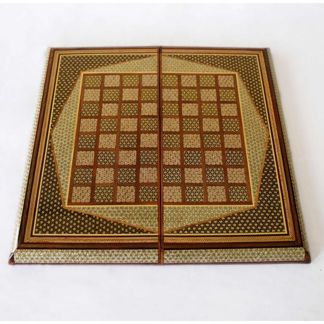 Wood Khatam Marquetry Chess & Backgammon Set, Gold Geometric Inlay, One-of-One For Sale - Image 7 of 7