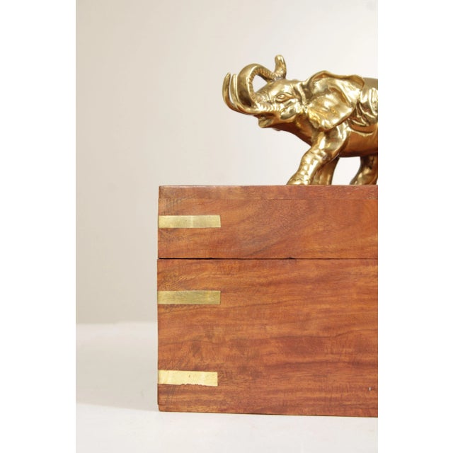 Campaign Style Teak and Brass Elephant Cigar or Jewelry Box For Sale - Image 11 of 12