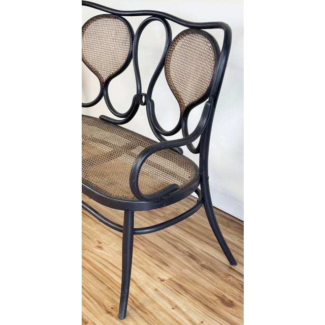 Wood Vintage Bentwood Bench With Caned Seat For Sale - Image 7 of 15
