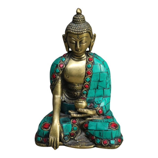 Tibetan Polychromed Bronze Buddhist Deity Statue with Mosaic Pattern, Early 20th Century For Sale