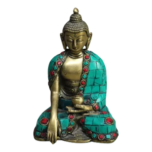 Tibetan Polychromed Bronze Buddhist Deity Statue with Mosaic Pattern, Early 20th Century