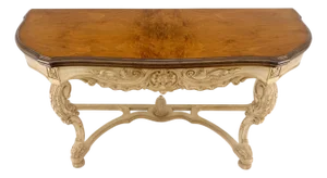 Carved Base Two Tone Burl Walnut Convertible Console Sofa Dining Table