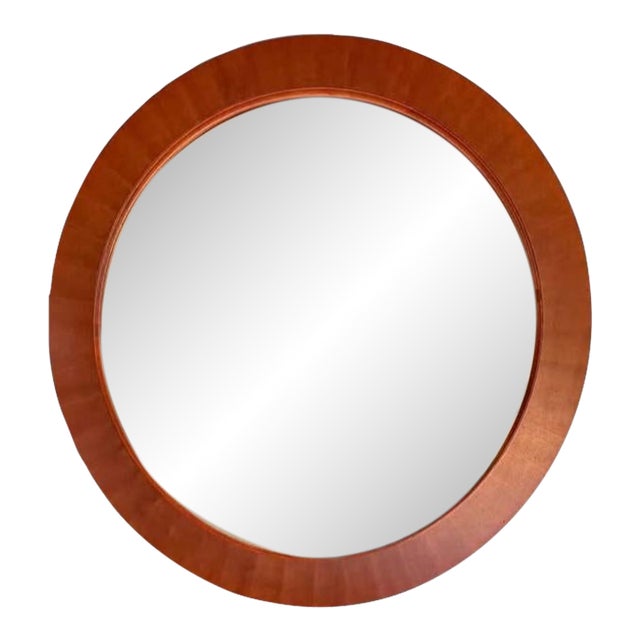 Ethan Allen Avenue Collection Round Cherry Wood Beveled Wall Mirror Console For Sale