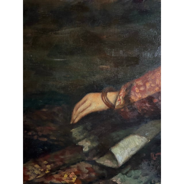 Large Original Oil Painting Chinese Portrait Woman in Traditional Headdress Framed For Sale - Image 4 of 8