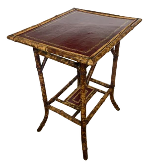 French 19Th. C. Tortoiseshell Bamboo Table With Red Tooled Leather Top