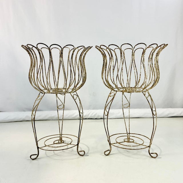 1950s 1950s Vintage Art Nouveau French Hollywood Regency Jardiniere Tulip Planter - A Pair. For Sale - Image 5 of 15