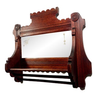 Antique 19th Century Victorian Eastlake Walnut Wall Mirror 3 Towel Bars For Sale