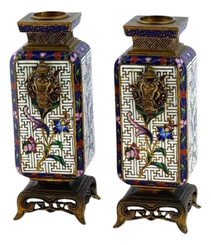 19th Century French Chinoiserie Cloisonne Bronze Vases - A Pair