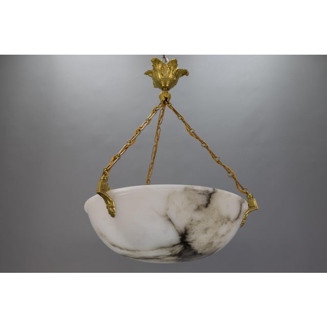 Large White Alabaster with Black Veins & Bronze Pendant, 1920s For Sale - Image 16 of 18