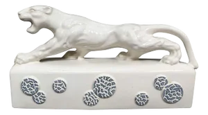 White Ceramic "Sportsman Panther" Tv Lamp Signed Kron, 1955