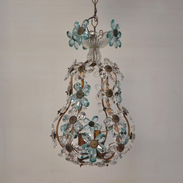 Pendant Lamp in Blue and Clear Crystal, 1930s For Sale - Image 3 of 18