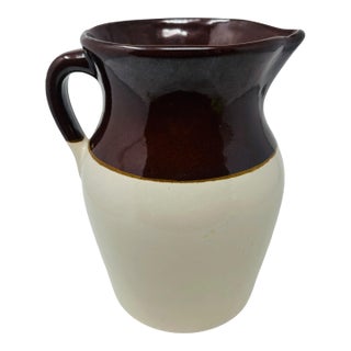 Vintage 10" Two-Tone Stoneware Pitcher - Brown & Cream Roseville RRP Co. - Mid-Century Farmhouse Decor For Sale