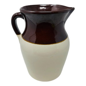 Vintage 10" Two-Tone Stoneware Pitcher - Brown & Cream Roseville RRP Co. - Mid-Century Farmhouse Decor