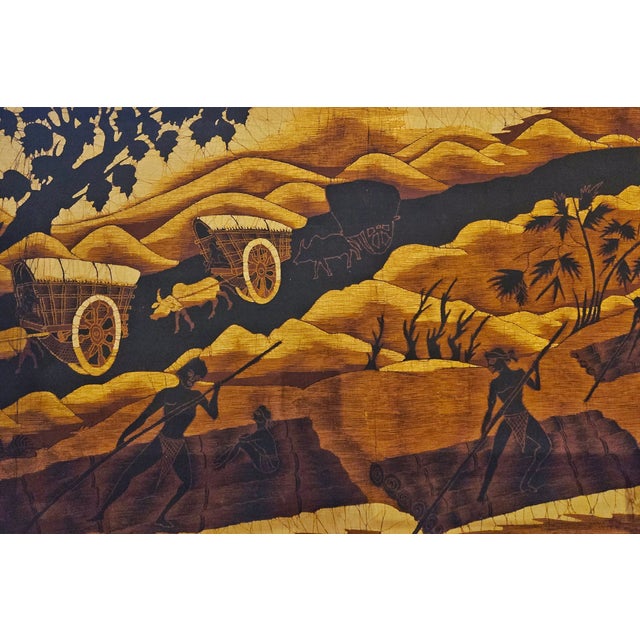 Pastoral Scene With Oxcarts and Rafts by Unknown Batik Artist For Sale In Austin - Image 6 of 7