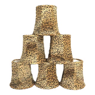 Set of 6 Faux Cheetah Fur Vintage Clip-On Lamp Shades for Chandeliers / Sconces Animal Print For Sale
