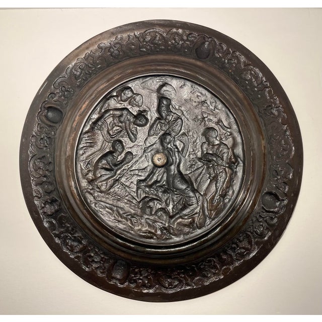 Antique French Solid Bronze Large Heavy High Relief "Judgment of Paris" Plate 13" For Sale - Image 4 of 6