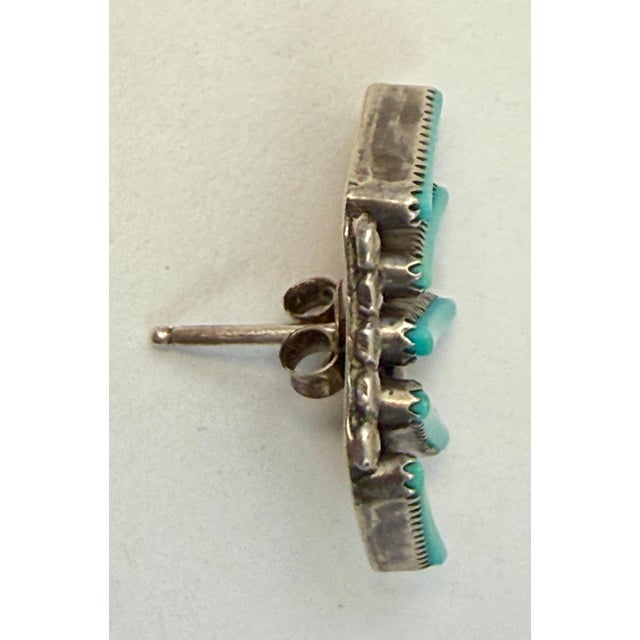 Metal Zuni Turquoise Needlepoint Sterling Silver Pierced Fan Earrings Native American For Sale - Image 7 of 7