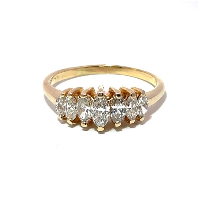 14k Yellow Gold Marquise Cut Natural Diamond Ring For Sale - Image 4 of 10