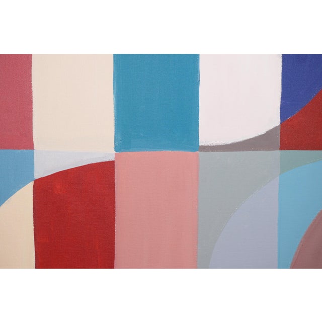 Red 2026, Bauhaus Painting on Canvas in Blue and Red, Against the Current, Geometric Arches and Curves by Natalia Roman For Sale - Image 8 of 8