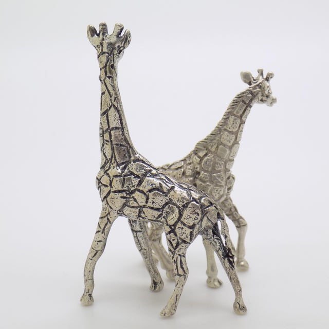 Italian 2 X Vintage Italian Handmade Genuine Silver Giraffes Figurine Miniatures, Made in Varese (Va), Italy For Sale - Image 3 of 9